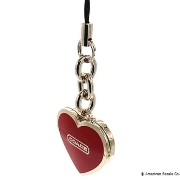 COACH Red Enamal Heart Locket Lanyard Cell Phone/Purse Charm, Keychain Fob #1657 - Picture 3 of 9